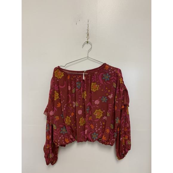 Free People Tops - Free People Blouse Wildflower Honey XS Floral Boho Top Berry